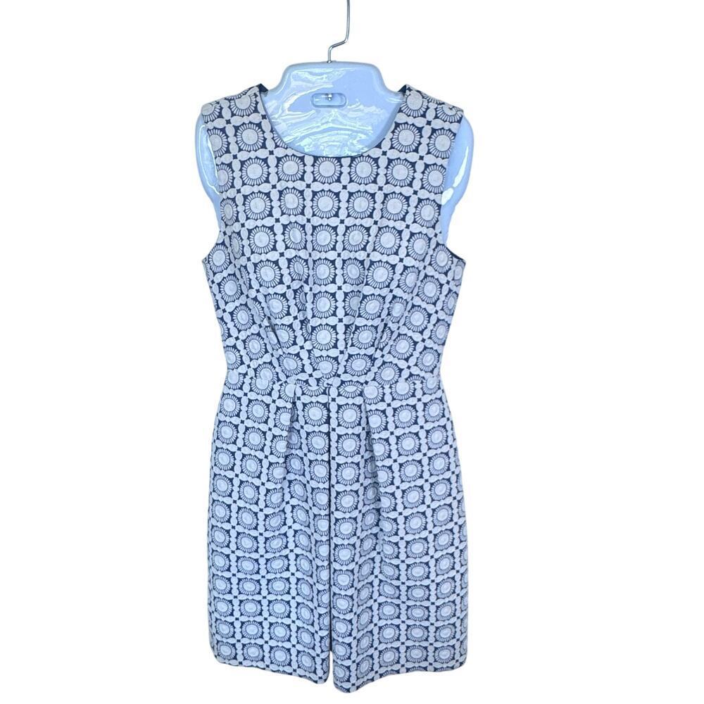 TRINA TURK Blue Floral Woven Jacquard Sleeveless Fit & Flare Women's Sz‎ 4
